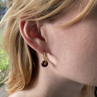 Gold plated hoop earrings with a stone bead - wine red