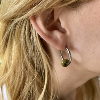 Silver plated hoop earrings with a stone bead - india green