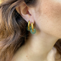 Gold plated hoop earrings with a stone bead - light green