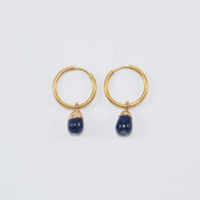 Thin hoop earring with a blue drop