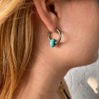 Silver plated hoop earrings with a stone bead - turquoise