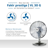 מאוורר שולחני דגם PREMIUM VL 30 G- STAINLESS STEEL פאקיר FAKIR
