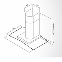 קולט אדים ארובה צמוד קיר דגם BO144 90BLK/IX בומפני Bompan