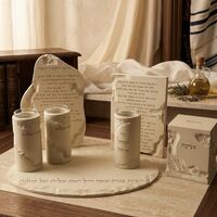 סט משולב רחל אימנו ונרות שבת דגם דמוי אבן