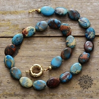 Handmade Chunky Emperor Jasper Beaded Choker Necklace - Unique Boho Healing Jewelry for Women