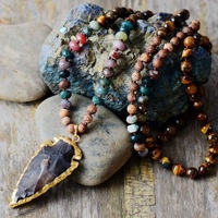 Luxurious Tiger Eye & Onyx Arrowhead Pendant Necklace - Handmade Boho Chic Jewelry for Women