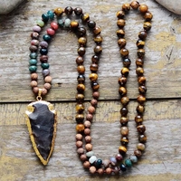 Luxurious Tiger Eye & Onyx Arrowhead Pendant Necklace - Handmade Boho Chic Jewelry for Women