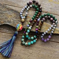 108 Bead Mala Necklace - Healing Natural Stone Spiritual Pendant for Meditation and Anxiety Relief