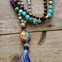 108 Bead Mala Necklace - Healing Natural Stone Spiritual Pendant for Meditation and Anxiety Relief