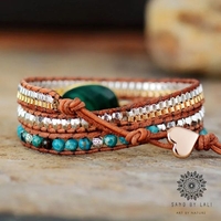 Ethnic Multi-Strand Malachite Leather Wrap Bracelet - Handmade Bohemian Jewelry