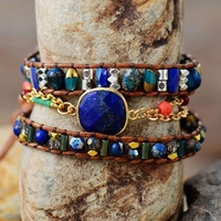 Natural Stones Quartz Beaded Leather Wrap Bracelets