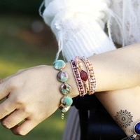 Handmade Creative Natural Stone Crystal Charm Leather Wrap Bracelet - Bohemian Spiritual Jewelry