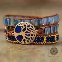 Elegant 3 Strand Tree of Life Charm Leather Wrap Bracelet - Handmade Beaded Bohemian Cuff