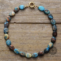 Handmade Chunky Emperor Jasper Beaded Choker Necklace - Unique Boho Healing Jewelry for Women