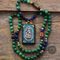 Elegant Natural Stone Turquoise Tibetan Elephant Pendant Necklace - Handmade Rosary Necklace