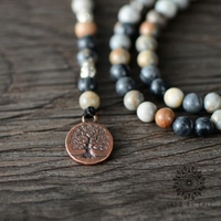 Men's Steampunk Necklace with Black Onyx, Bronzite, and Vintage Pendant - Handmade Natural Stone Jewelry