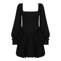 Open Back Volume Sleeves Dress - black