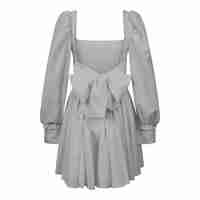 Open Back Volume Sleeves Dress - champagne