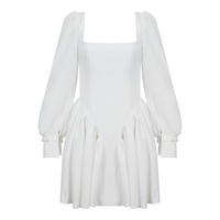 Open Back Volume Sleeves Dress - cream