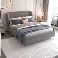 מיטה זוגית מעוצבת ריפוד בד בוקלה עם ארגז מצעים מעץ דגם בובה אפור כהה