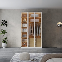 ארון בגדים 3 דלתות זכוכית עם תאורת LED רוחב 120 סדרת איטליה דגם טורינו לבן משולב עץ טבעי | מבית WOODY