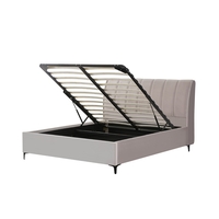 מיטה זוגית מעוצבת ריפוד בד רחיץ עם ארגז מצעים מעץ דגם אליזבט אבן