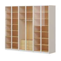 ארון בגדים 6 דלתות זכוכית עם תאורת LED דגם קופנהגן לבן משולב עץ טבעי | מבית WOODY