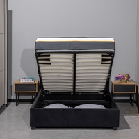 מיטה זוגית מעוצבת בריפוד בד קטיפתי עם ארגז מצעים מעץ דגם ברזיל שחור