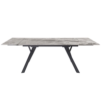 שולחן אוכל נפתח אבן קרמית עם רגלי ברזל דגם פריז 180 אפור מבריק