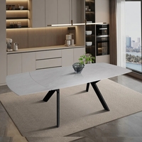 שולחן אוכל אבן קרמית נפתח 1.8-2.6 מ' עם רגלי ברזל דגם גלבוע סהרה