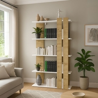 כוננית ספריה מעוצבת 5 מדפים בגוון לבן בשילוב אלון דגם נופר