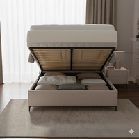 מיטה זוגית מעוצבת ריפוד בד רחיץ עם ארגז מצעים מעץ דגם זואי אבן