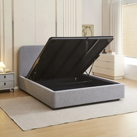 מיטה זוגית מעוצבת בריפוד בד בוקלה עם ארגז מצעים מעץ דגם נוגה אפור