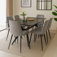 פינת אוכל מקרמיקה דגם טוסקנה 140X80 עם 6 כיסאות קטיפה בגוון אפור בהיר דגם ריביירה