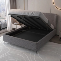 מיטה זוגית מעוצבת ריפוד בד בוקלה עם ארגז מצעים מעץ דגם בובה אפור