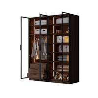 ארון בגדים 4 דלתות זכוכית עם תאורת LED רוחב 160 סדרת איטליה דגם פיזה חום כהה | מבית WOODY