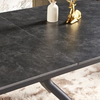 שולחן אוכל אבן קרמית באורך 1.8 מ' נפתח ל- 2.4 מ' עם רגלי ברזל דגם חץ אפור פחם