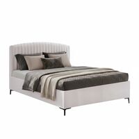 מיטה זוגית מעוצבת ריפוד בד רחיץ עם ארגז מצעים מעץ דגם זואי אבן