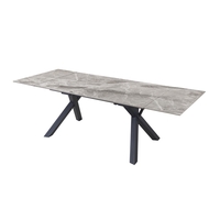 שולחן אוכל נפתח אבן קרמית עם רגלי ברזל דגם פריז 180 אפור מבריק