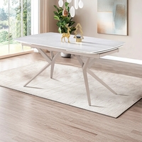 שולחן אוכל אבן קרמית באורך 1.6 מ' נפתח ל- 2.4 מ' עם רגלי ברזל דגם טוויסט