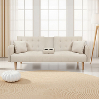 ספה תלת מושבית נפתחת למיטה עם משענת יד פונקציונלית לכוסות וטעינה מובנת דגם מאצו MEZZO חום בהיר (בז')