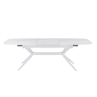 שולחן אוכל אבן קרמית באורך 1.8 מ' נפתח ל- 2.4 מ' עם רגלי ברזל דגם חץ אבן