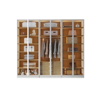 ארון בגדים 6 דלתות זכוכית עם תאורת LED רוחב 240 סדרת איטליה דגם רומא לבן משולב עץ טבעי | מבית WOODY