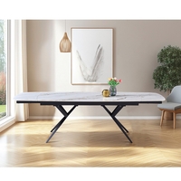 שולחן אוכל אבן קרמית באורך 1.6 מ' נפתח ל- 2.4 מ' עם רגלי ברזל דגם קראש