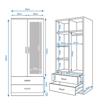 ארון בגדים 2 דלתות 80×220 מראה צד ימין דגם מתן Matan לבן | מבית WOODY
