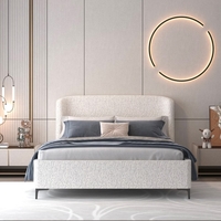 מיטה זוגית מעוצבת ריפוד בד בוקלה עם ארגז מצעים מעץ דגם בובה אפור בהיר