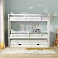 מיטת קומתיים מעץ מלא ואיכותי כולל מיטת חבר מגירות אחסון ו 3 מזרנים דגם אוליבר