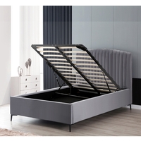 מיטה וחצי למזרן 120×190 מרופדת בד רחיץ עם ארגז מצעים מעץ דגם גילי אפור