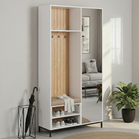 ארון כניסה מעוצב רוחב 100 כולל ספסל ישיבה ומראה דגם טוקיו Tokyo לבן משולב אלון | מבית WOODY