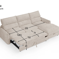 מערכת ישיבה פינתית נפתחת למיטה דגם ולנטיין אפור